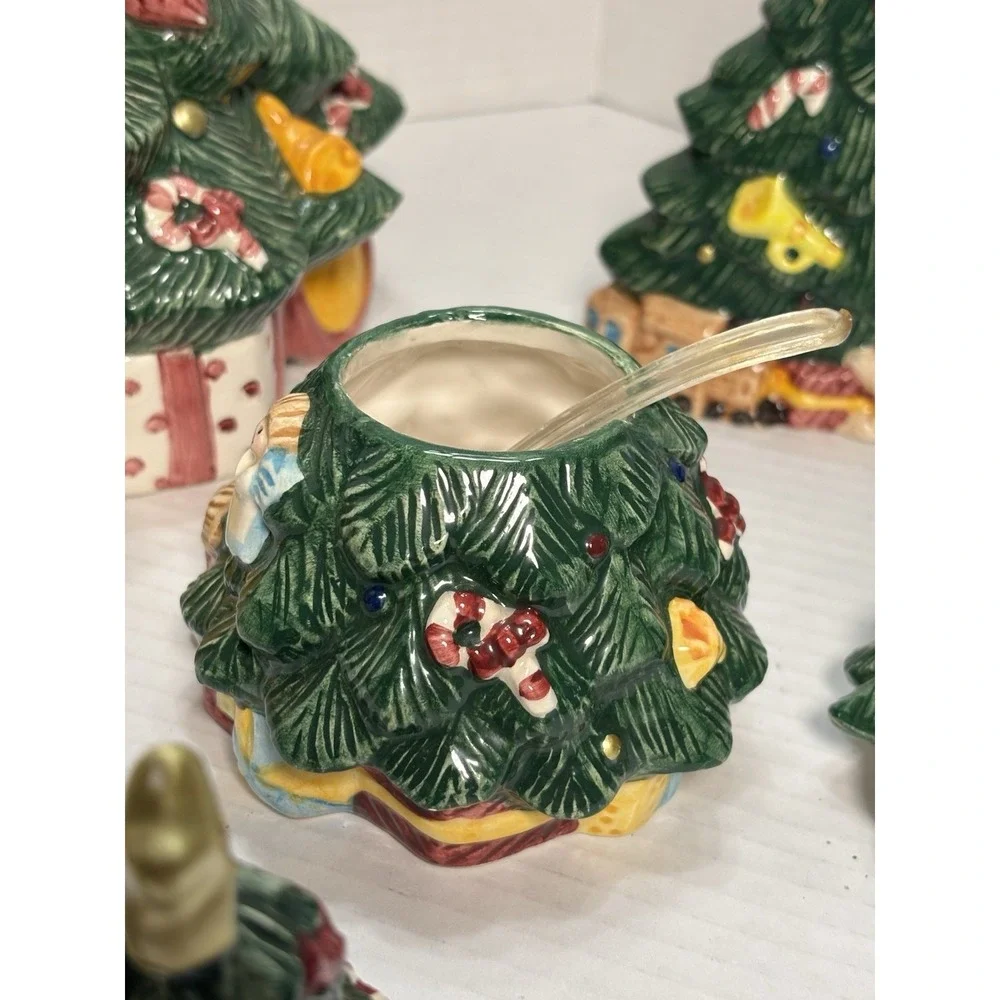 RARE! Vintage 1995 Jay Import Christmas Tree Tea Teapot‎ Creamer Cookie Jar Set